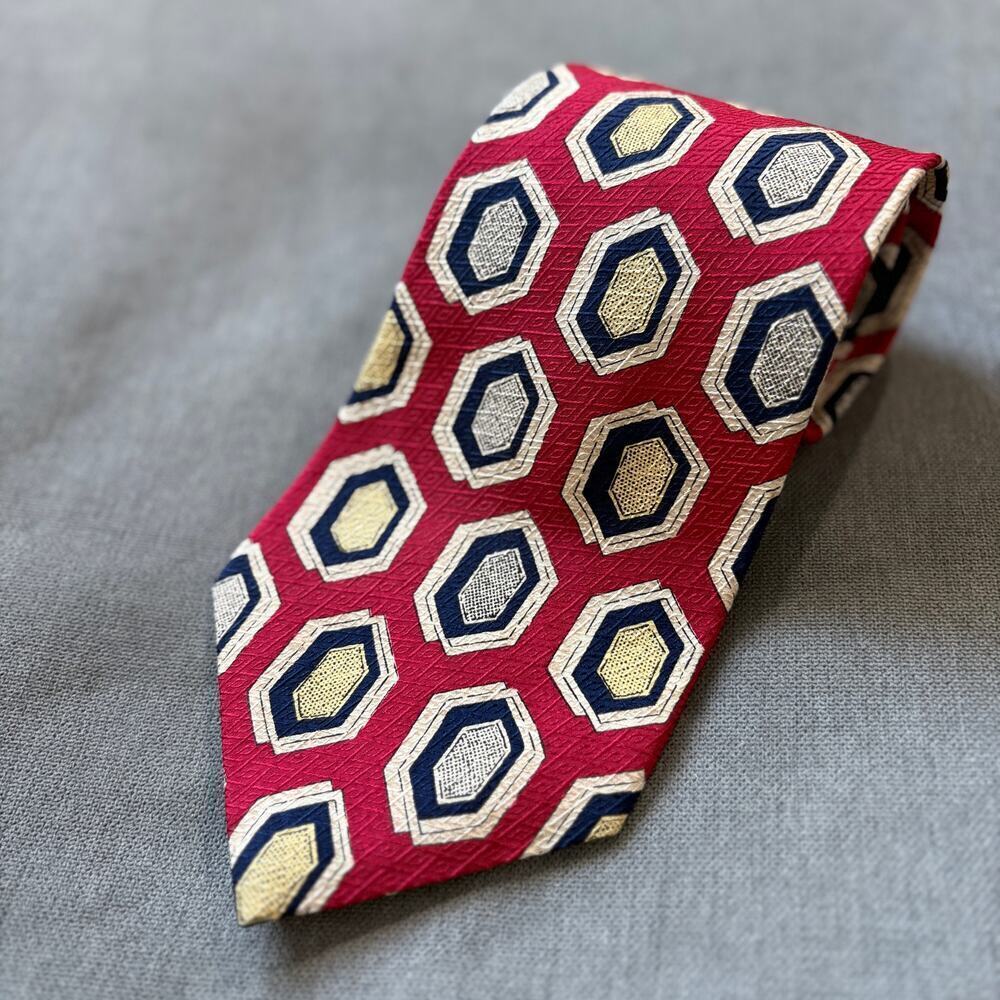 Givenchy Monsieur Silk Tie Red Geometric Vintage Designer OldMoney